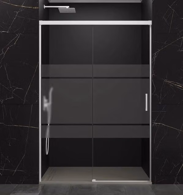 Box doccia frontale BASIC 1 fisso + 1 scorrevole 155-160 cm (61-66) bianco opaco vetro frost