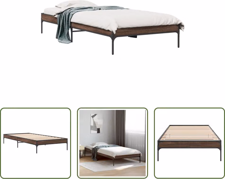 The Living Store Struttura letto in rovere marrone 90x200 cm Materiale legno Metallo