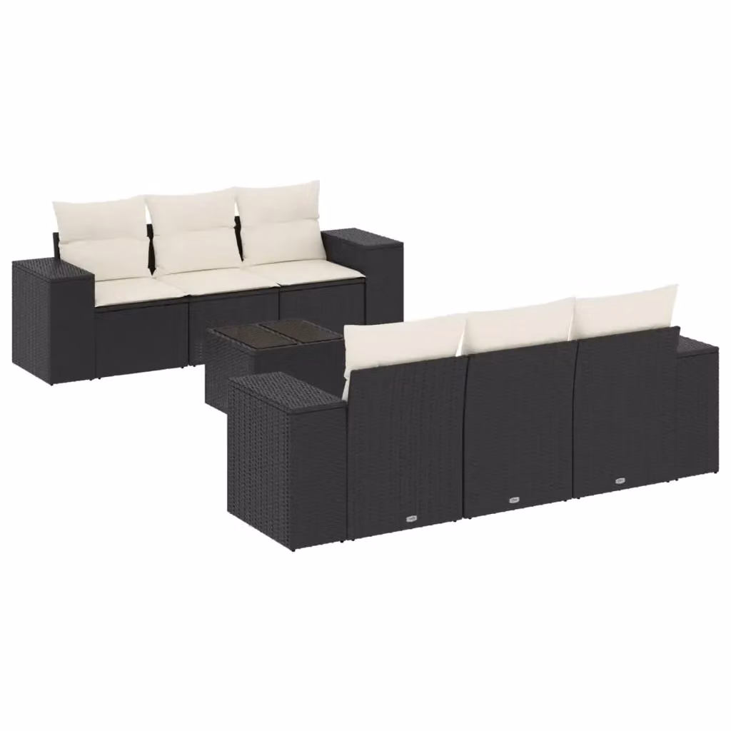 vidaXL Set Divani da Giardino a L con Cuscini 7pz Nero e Bianco in Polyrattan e Metallo – 2