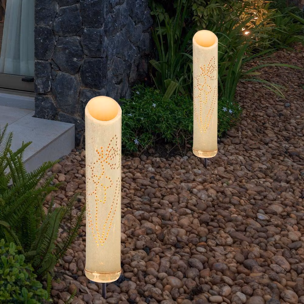 2x Luce solare a LED, bambù, verde, H 49,5 cm