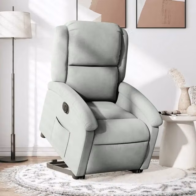 Poltrona Alzapersona Reclinante Elettrica vidaXL in Velluto Grigio con Funzione di Assistenza al Sollevamento – 1