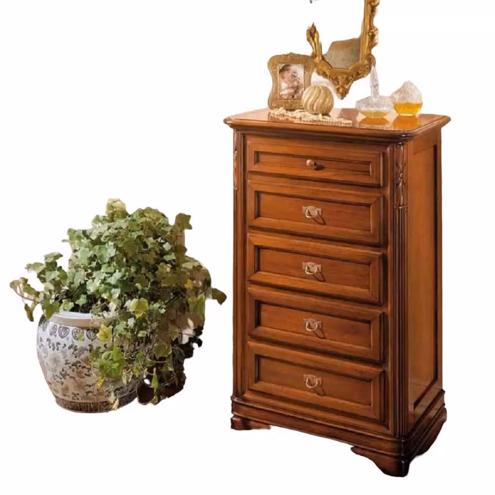 Settimanale classico Mobili 2G con 5 cassetti in legno massello tinta noce L: 65 cm, P: 42 cm, H: 100 cm – 3