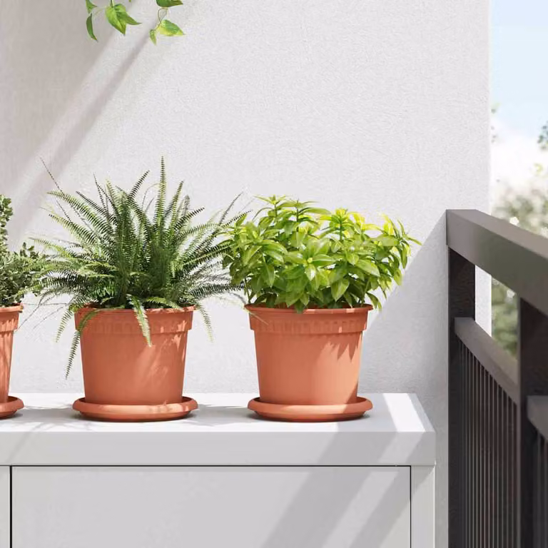 Set di 6 vasi rotondi per fiori vidaXL in plastica, colore rosso, Ø 15 cm x H 12 cm