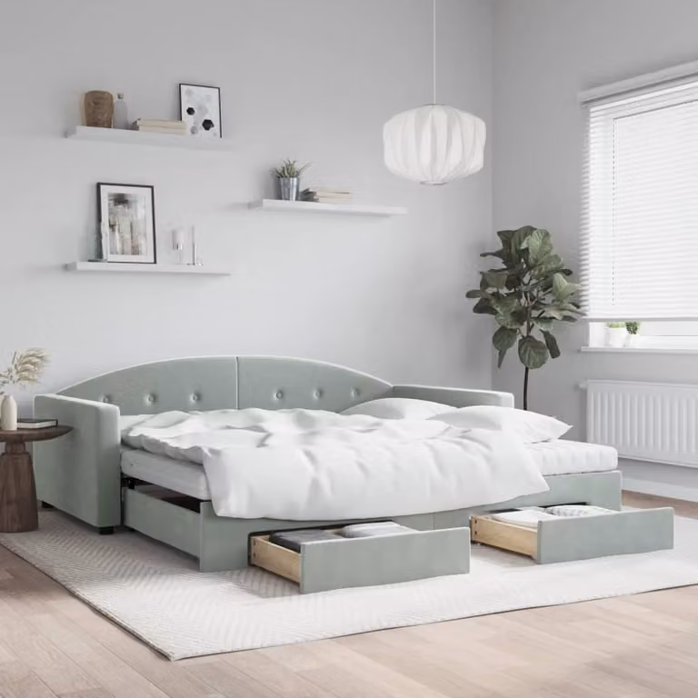 vidaXL Divano Letto Moderno in Velluto Grigio con Cassetti Estrattili L: 200 cm, P: 100 cm, H: 75 cm