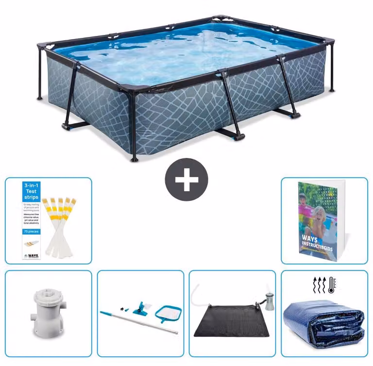 Piscina fuori terra rettangolare - aspetto pietra - 300x200x65 cm - composta da 5 elementi - acciaio S235