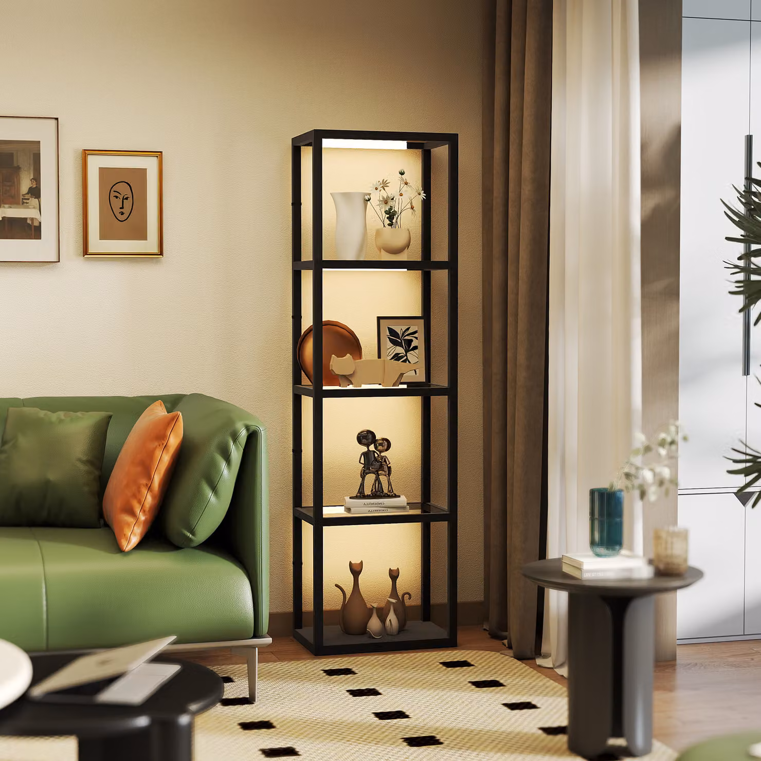 Lampada da terra LED HOMCOM con 4 ripiani in vetro e legno, colore nero – 2