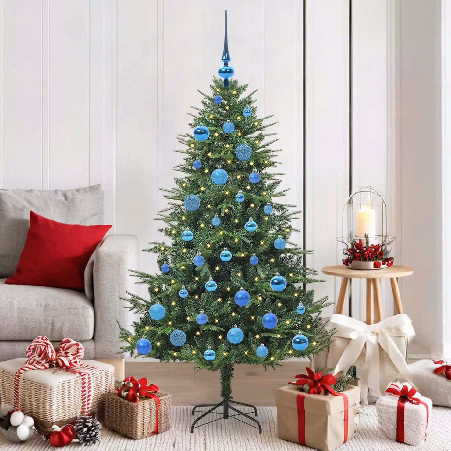 Maison Exclusive - Albero di Natale artificiale illuminato con set di palline verdi