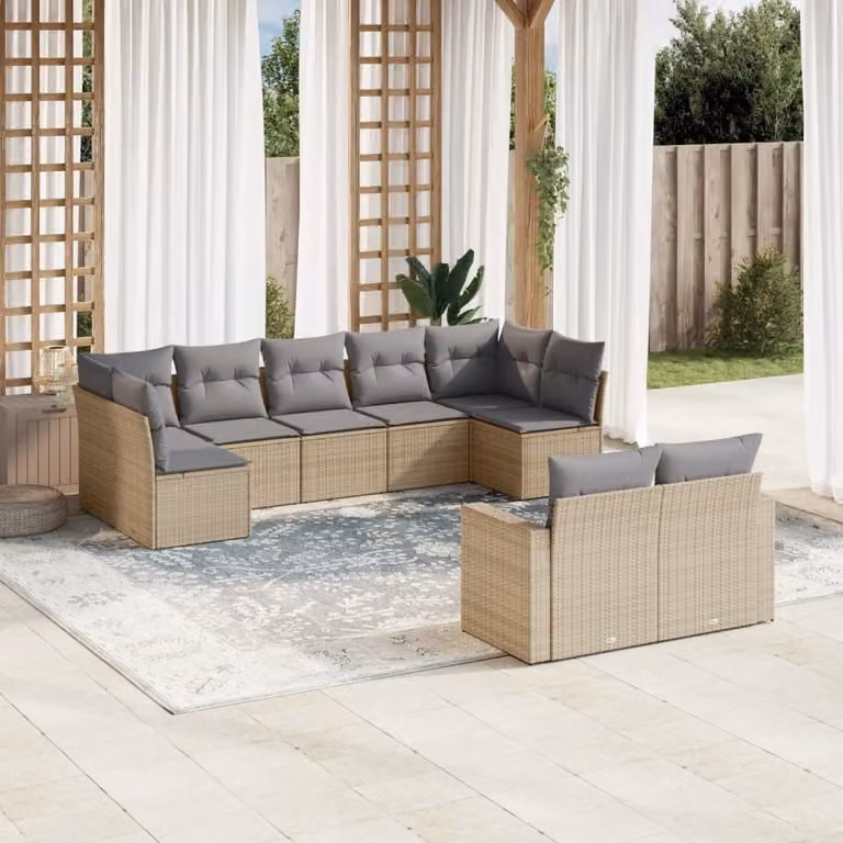 Maison Exclusive - Set Divano da Giardino 9 pz con Cuscini Beige in Polyrattan