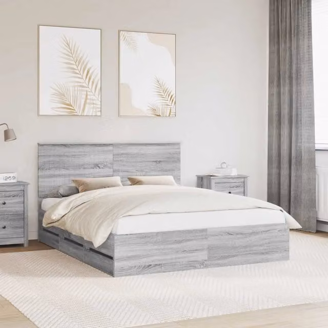 Letto matrimoniale | Letto per adulti | Struttura del letto con cassetto Grigio Sonoma 160 x 200 cm