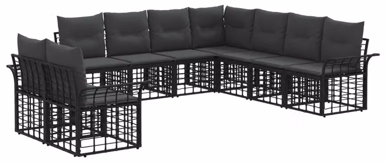 Set di divani da esterno 9 pcs Nero e Grigio scuro Poliestere