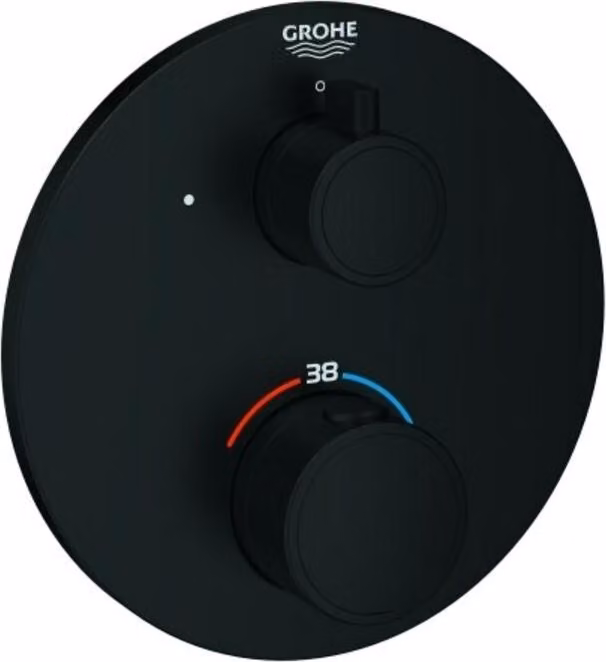Grohe Grohtherm mitigeur de douche thermostatique, pour Rapido SmartBox, 1 robinet d'arrêt, noir mat, rond, 1022122430, 1022122430