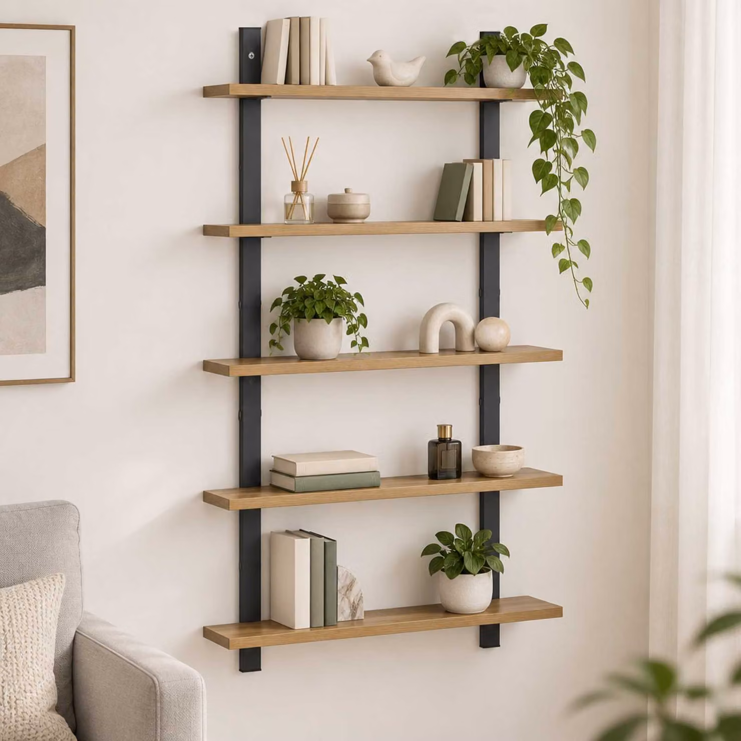 Scaffale da parete moderno vidaXL in legno color marrone L: 60.5 cm, P: 13.5 cm, H: 102.5 cm