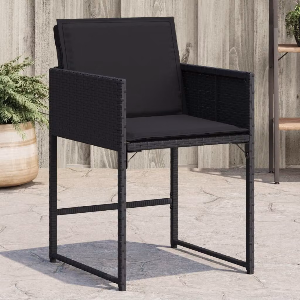 Set di 4 sedie da giardino vidaXL in polyrattan nero con cuscini inclusi