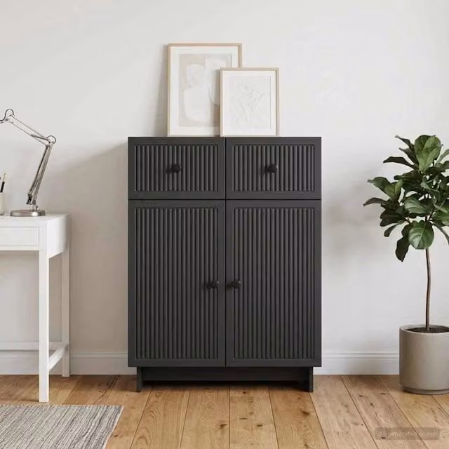 Credenza moderna vidaXL in MDF e metallo nera L 66 cm, P 34,5 cm, H 90 cm