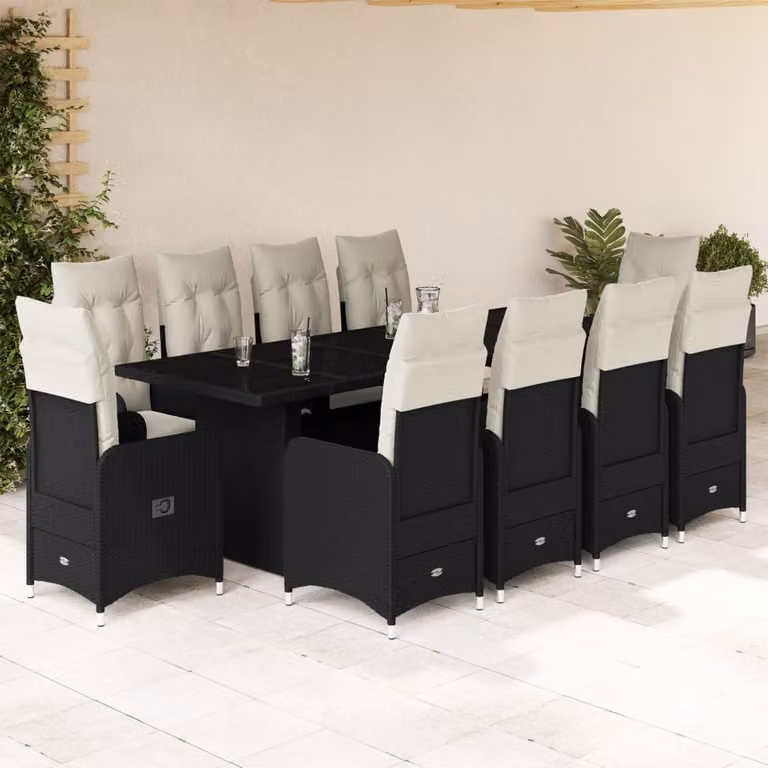 Maison Exclusive - Set da Bistrò da Giardino 11 pz con Cuscini Nero in Polyrattan
