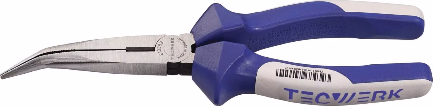 Pinza a becchi piatti, lunghezza 200 mm, punta a 40 gradi, con rivestimento multistrato, marca TECWERK