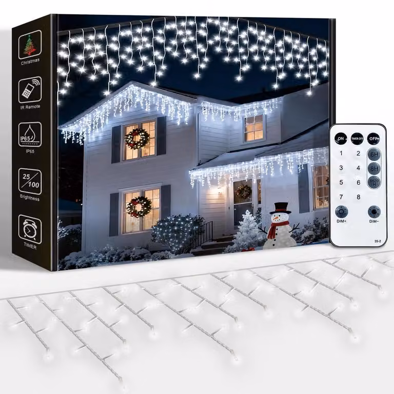 Illuminazione a tenda a LED, 30 metri, 960 LED, grado di protezione IP65, 8 modalità, luce bianca fredda
