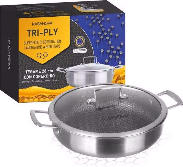Casseruola Kasanova in acciaio inox e alluminio con coperchio, diametro 28 cm, colore argento – 1