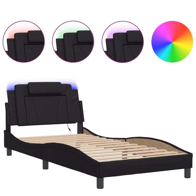 Giroletto Viana con LED senza Materasso Nero 100x200 cm