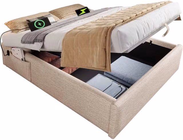 Letto matrimoniale 160x200 senza testiera con contenitore idraulico; lino; colore naturale