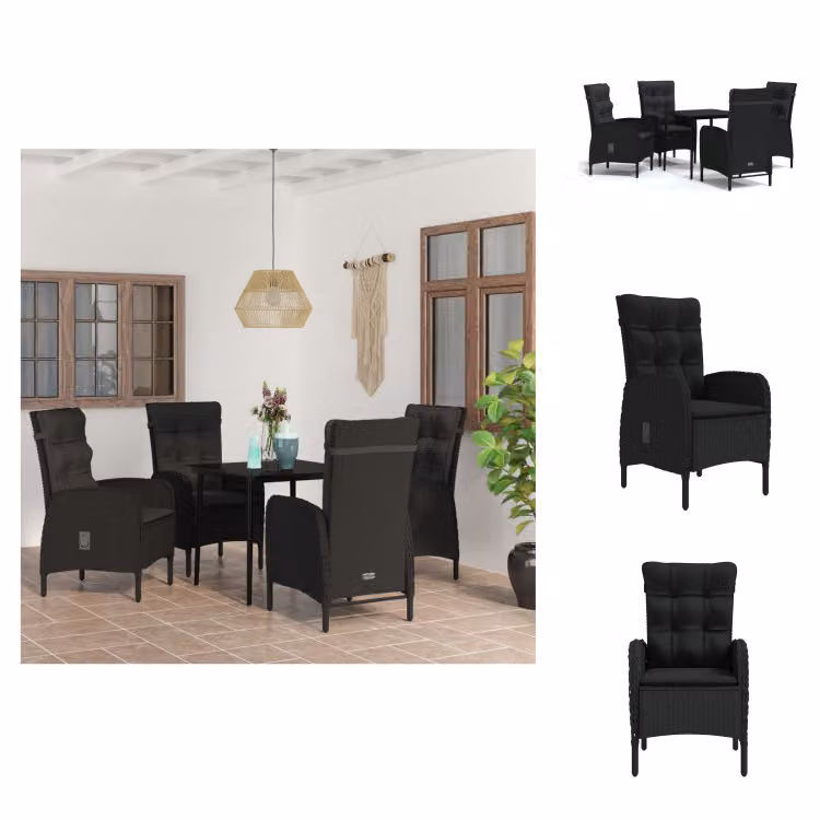 vidaXL Set da pranzo da giardino 5 pezzi con cuscini nero - Set di mobili da giardino