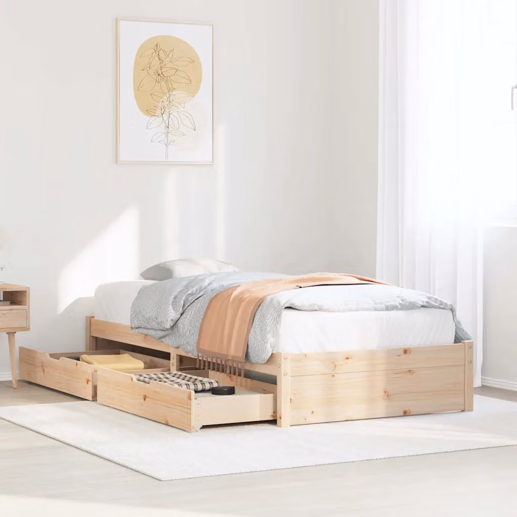 Letto singolo vidaXL in legno massello di pino color marrone senza materasso L: 75 cm, P: 190 cm, H: 80,5 cm