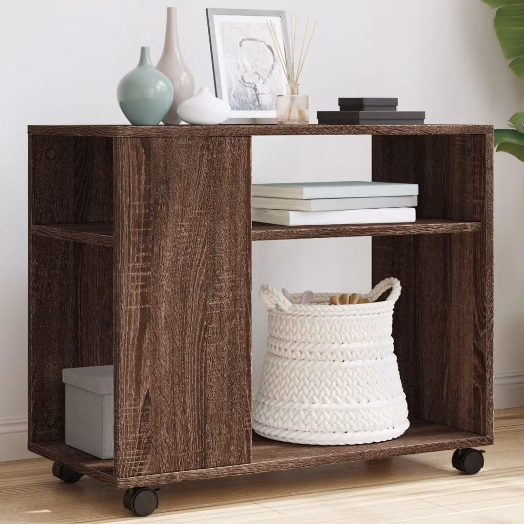vidaXL Tavolino con Ruote in Truciolato e MDF Rovere Marrone L: 70 cm, P: 35 cm, H: 60 cm