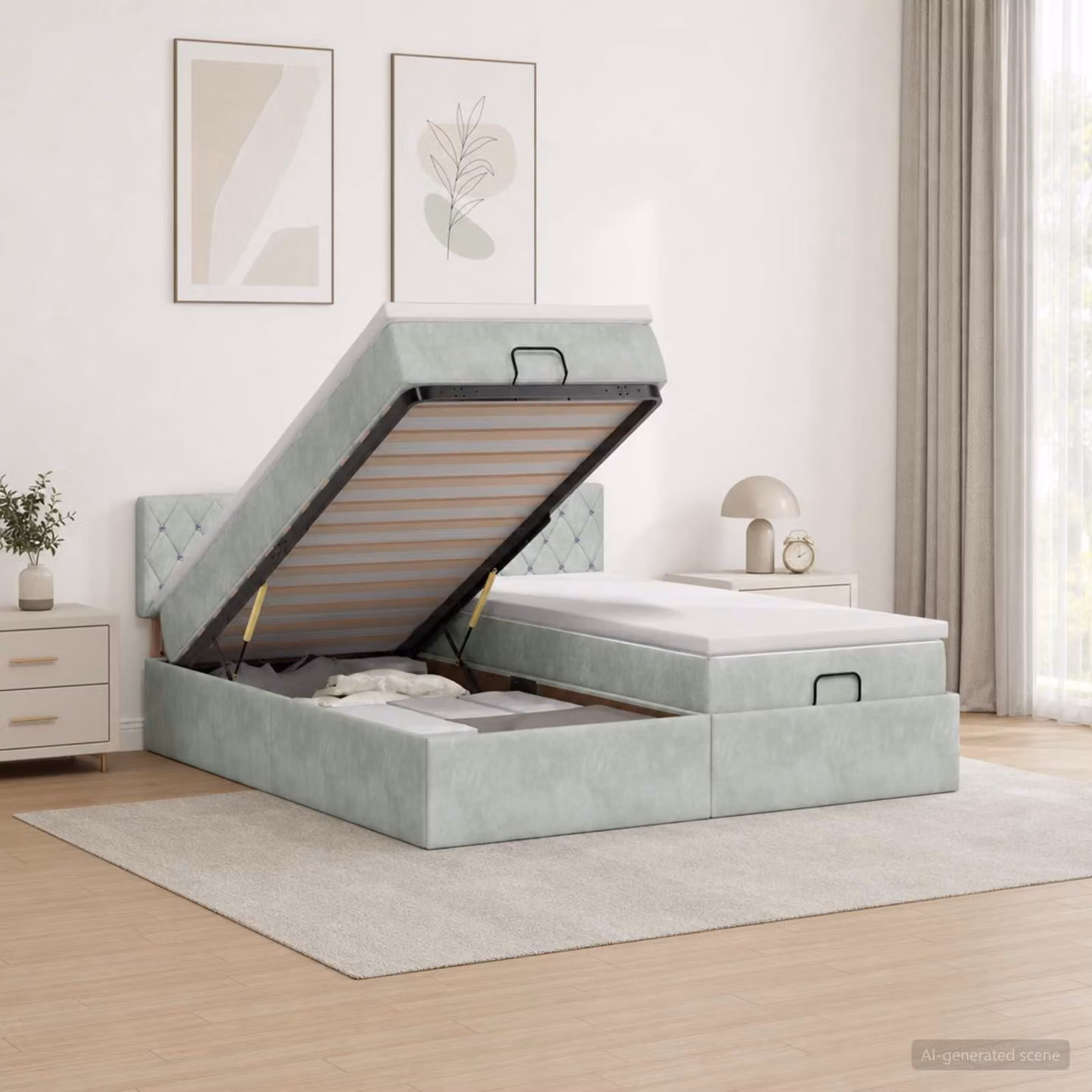 Letto Ottomano con Materasso e LED vidaXL, Grigio Chiaro, L/P/H: 200 x 160 x 88 cm