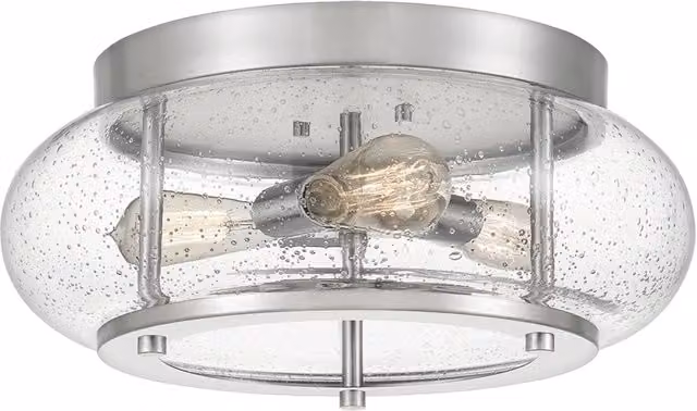 Plafoniera Industrial Nordica Trilogy Quoizel in Metallo Nichel Spazzolato e Vetro Trasparente con 3 Luci E27