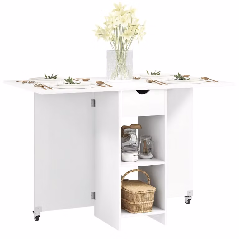 HOMCOM Tavolo da pranzo pieghevole Tavolo da cucina mobile per 2-4 persone con ripiani aperti