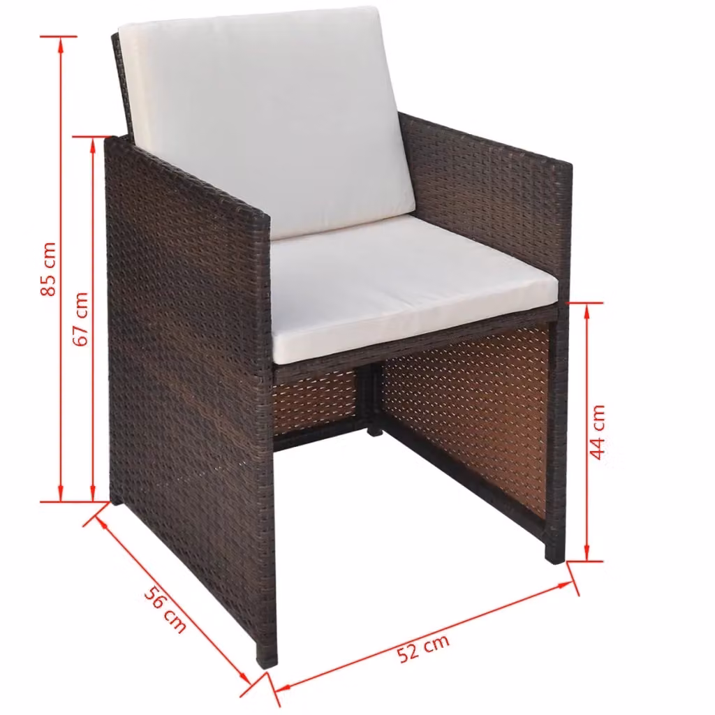 Set di 2 sedie da giardino vidaXL in polyrattan marrone con cuscini bianchi e braccioli – 2