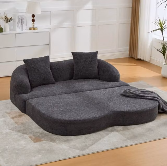 Divano letto 2 posti pieghevole in ciniglia grigio scuro HOMVRA