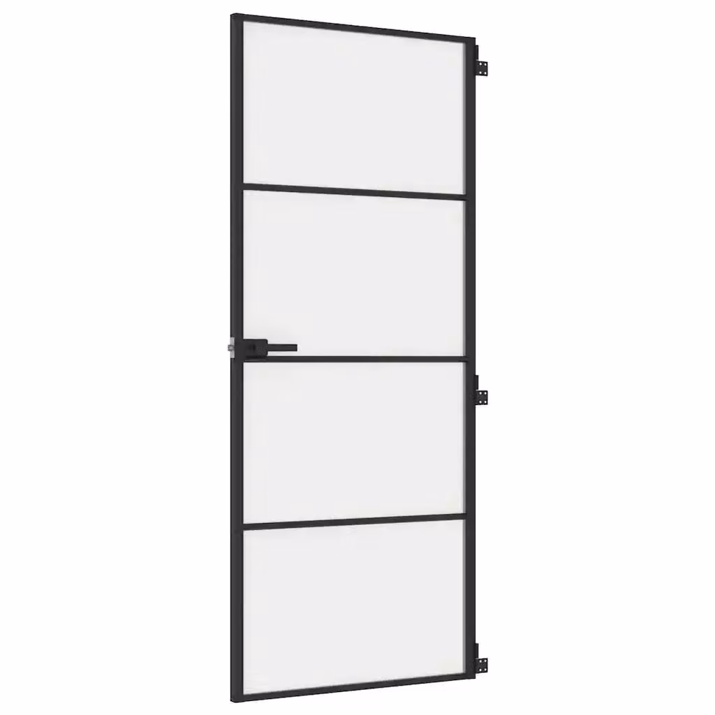 Porta Interna Scorrevole vidaXL Moderna in Alluminio e Vetro Temperato, Colore Nero, L: 83 cm, H: 201,5 cm – 2