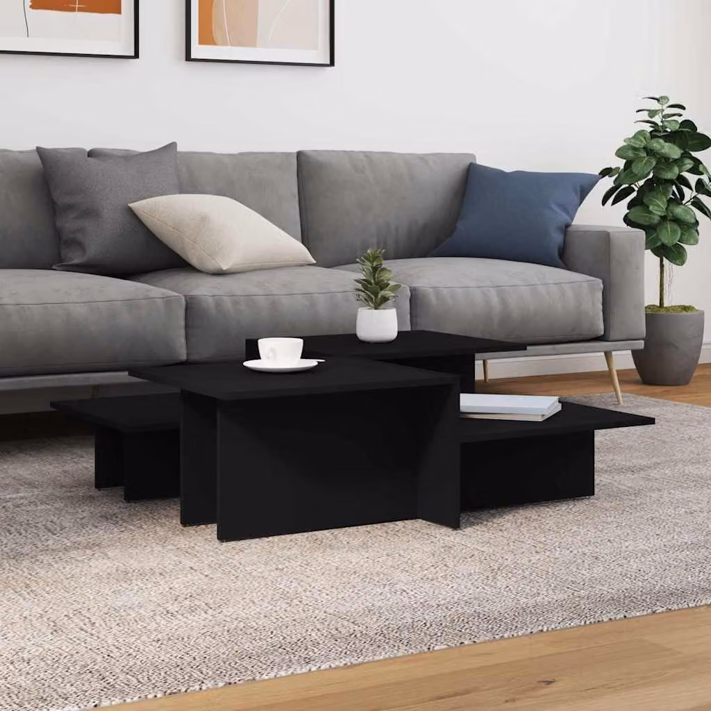 Set di 2 tavolini da salotto vidaXL neri in legno e MDF con design moderno e finitura opaca