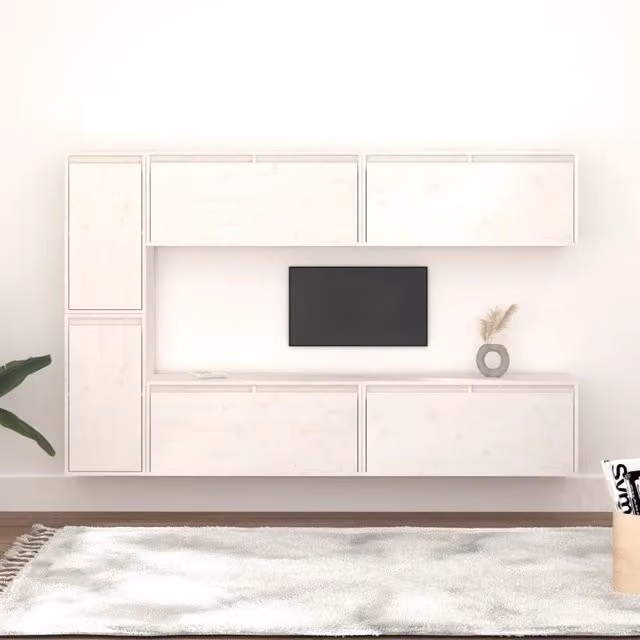 Mobili Porta TV 6 pz-Set di 6 Credenza per TV Bianchi in Legno Massello di Pino 341267