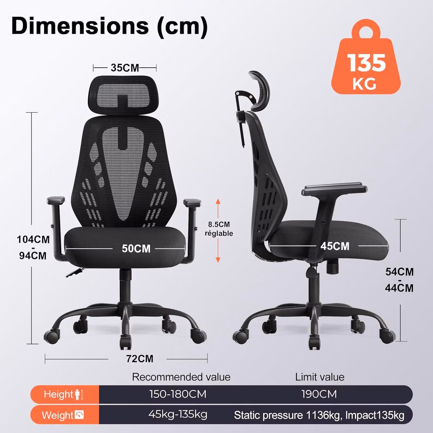 Sedia ergonomica da ufficio - sedia da ufficio - sedia da gaming - sedia da lavoro - sedia da ufficio con poggiatesta