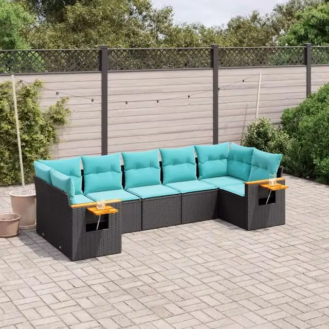 Set Divani da Giardino 7 pz con Cuscini Nero in Polyrattan 3227107