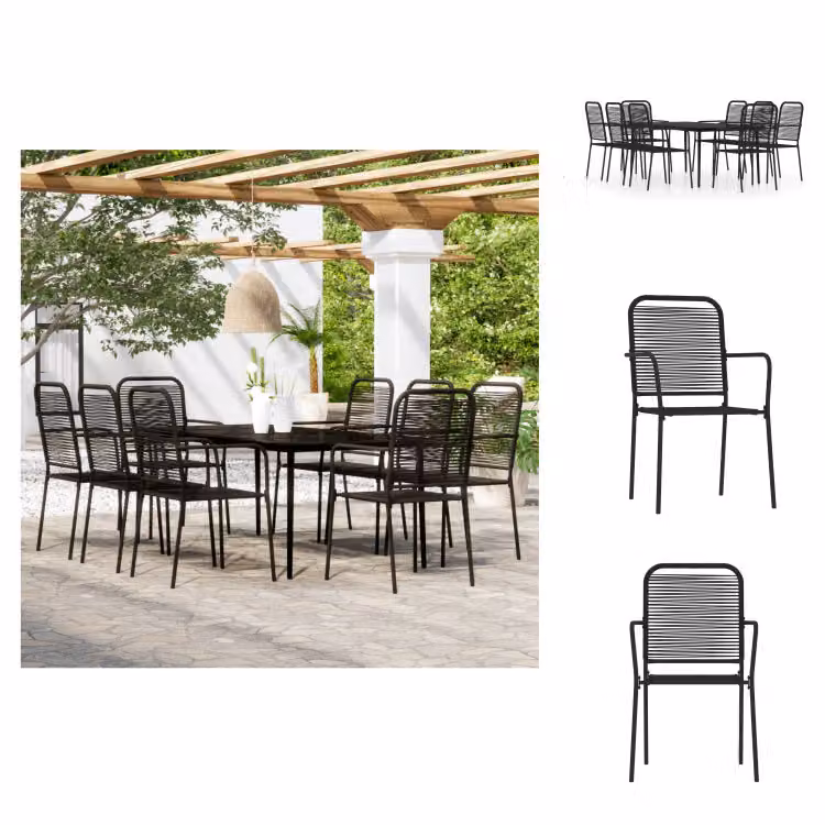 vidaXL Set da pranzo da giardino 9 pezzi nero - Set di mobili da giardino