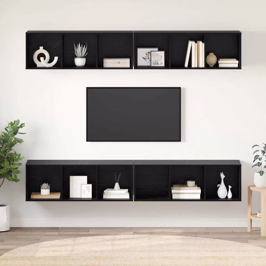 Set mobile TV moderno vidaXL in 4 pezzi, Rovere e Nero, L/P/H: 37 x 37 x 107 cm – 1