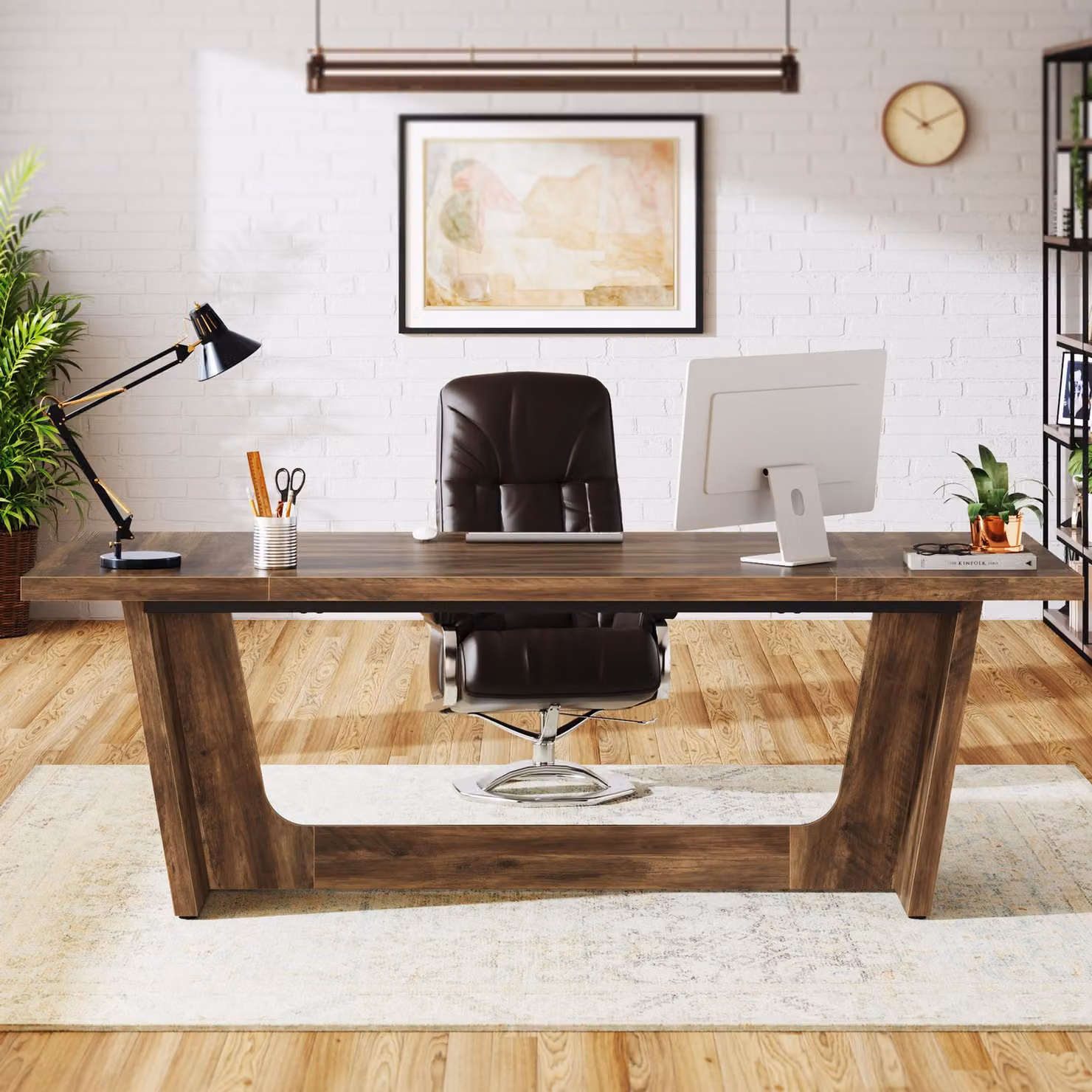 Scrivania Houten 360 cm - Marrone - Design industriale - Ampia postazione di lavoro