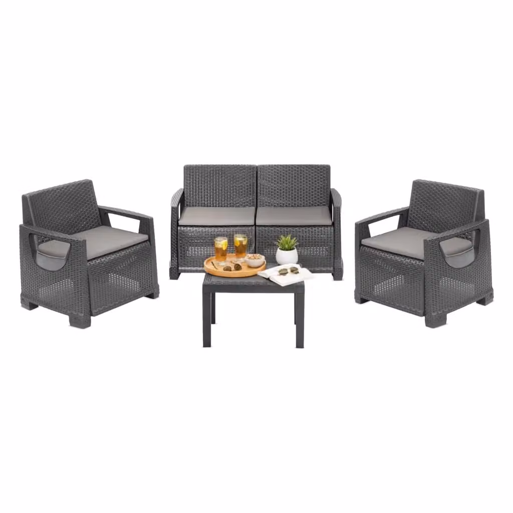 Set Salotto da Esterno Mioglia DMORA, Salottino Outdoor 4 Posti con Divani e Tavolino, Grigio Antracite – 2