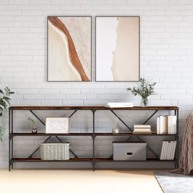 Tavolo Consolle Industrial in Legno Rovere e Metallo Marrone vidaXL L: 200 cm, P: 30 cm, H: 75 cm