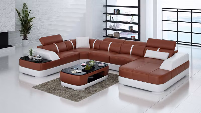 Ledersofa Polster Sitz Eck Sofa Garnitur Wohnlandschaft Wohnzimmer Couch G8026
