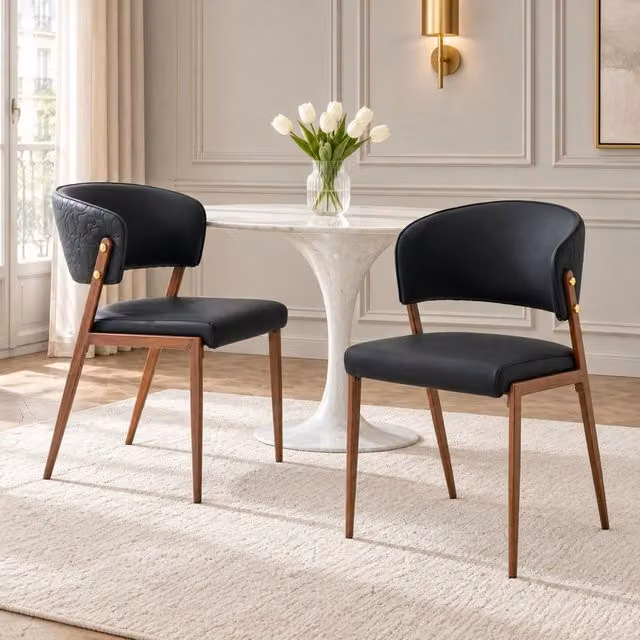 Sedia da pranzo moderna MIVRAY in similpelle nera con struttura in metallo per cucina, soggiorno o ufficio in casa