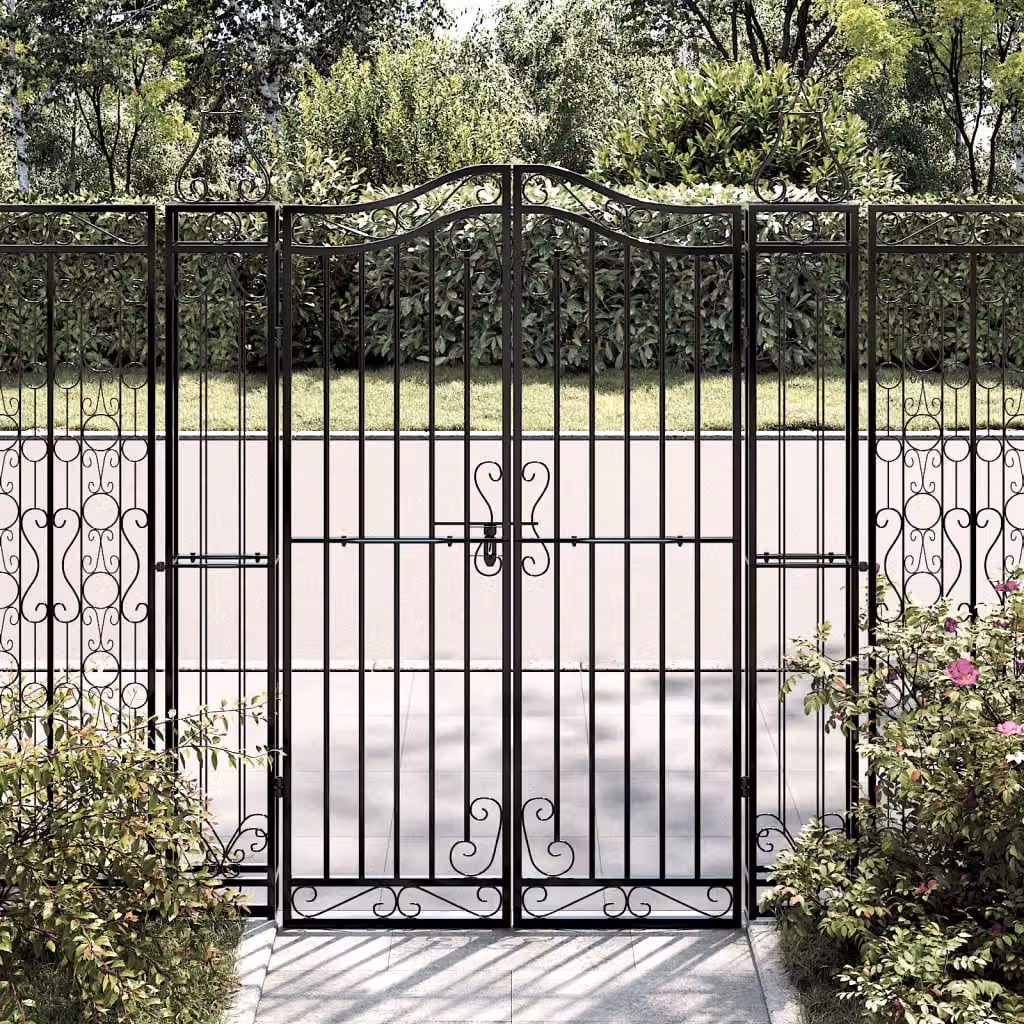Cancello da giardino a battente doppio vidaXL in ferro battuto nero L: 121 cm, P: 8 cm, H: 150 cm