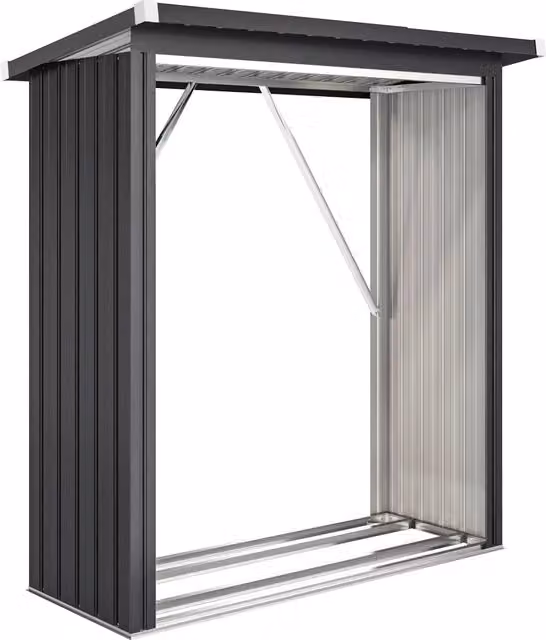 Capanno Portalegna Giordanoshop in Acciaio Zincato Grigio Antracite con Base Rialzata e Tetto Inclinato L: 150 cm, P: 66.5 cm, H: 150 cm