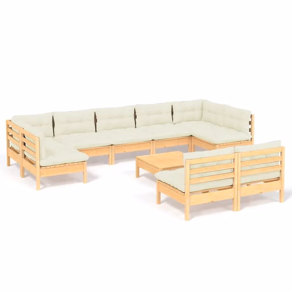 Set di divani da giardino vidaXL in legno massello di pino con cuscini beige, 10 pezzi – 2