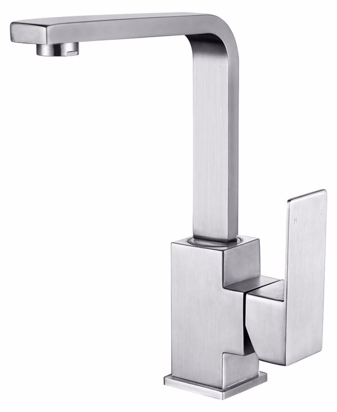 Miscelatore monocomando per cucina, girevole a 360°, forma a "L", acciaio inossidabile spazzolato, finitura nichel