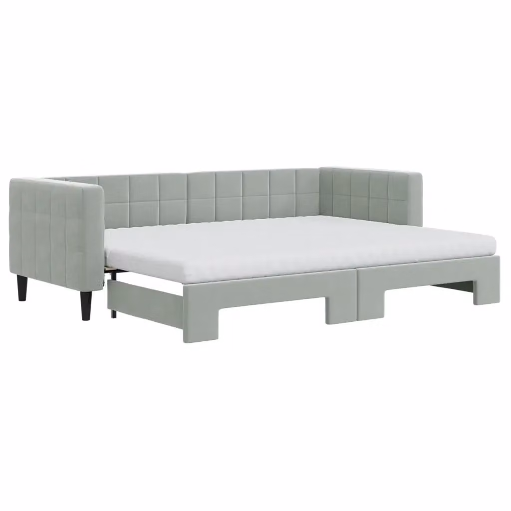 Divano Letto Estraibile vidaXL in Velluto Grigio con Cassetto per Soggiorno e Camera da Letto L/P/H: 223 x 80 x 68 cm – 2