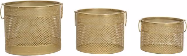Set di 3 Vasi Cage Charme1921 in Metallo Oro per Tavolo L/P/H: 40x34x35 cm, 35x28x30 cm, 30x22 cm